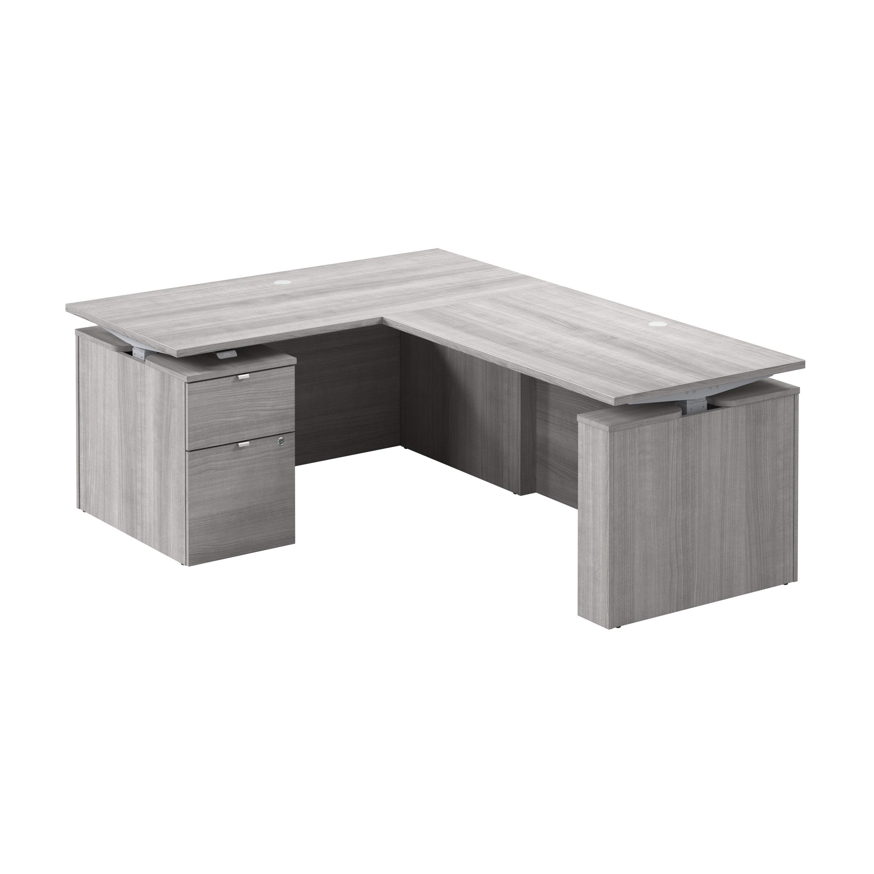 Bush Business Furniture Stratus&nbsp;60W x&nbsp;78D Height Adjustable L Shaped Standing Desk with File Cabinet in Platinum Gray with Metallic Gray Base - 59.45" Width x 76.97" Depth x 27.44" Height