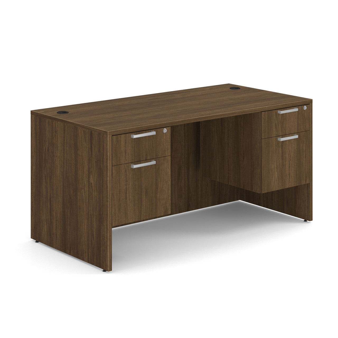 OfficeSource Laminate Double 3/4 Hanging Pedestal Desk - 60" x 30" - Modern Walnut