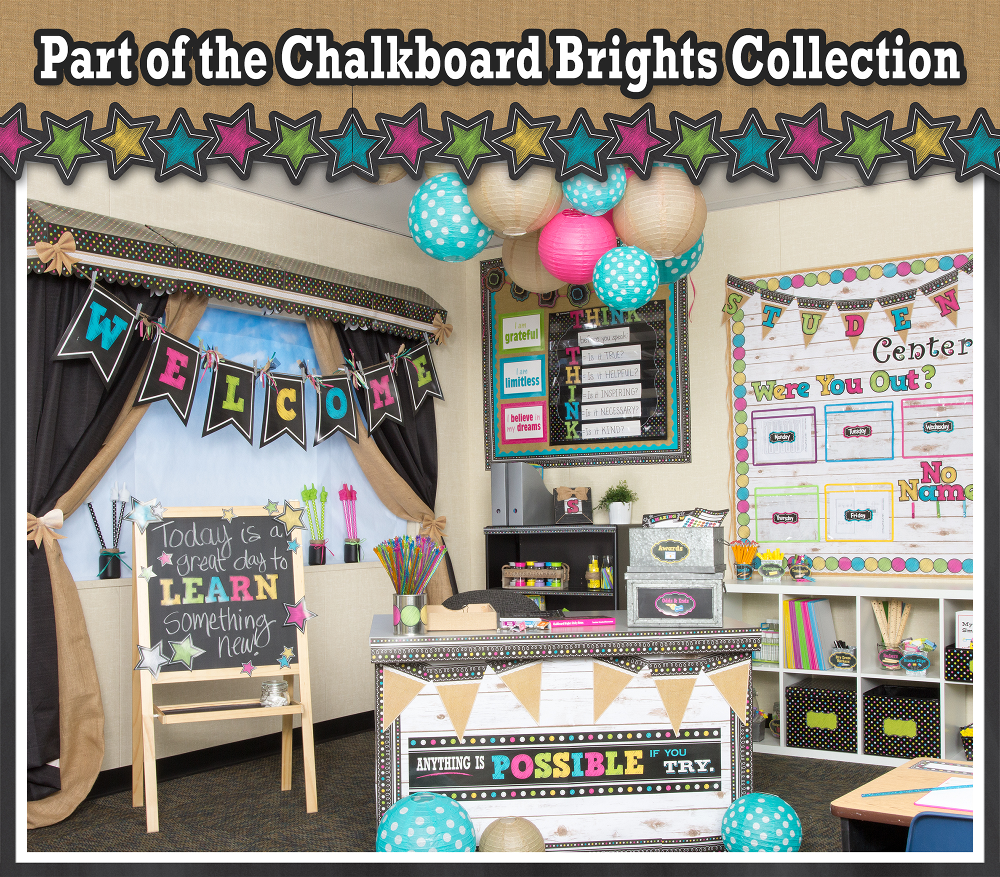 Chalkboard Brights Cursive Writing Bulletin Board