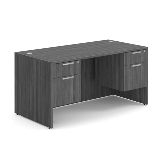 OfficeSource Laminate Double 3/4 Hanging Pedestal Desk - 60" x 30" - Coastal Gray