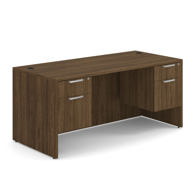 OfficeSource Laminate Double 3/4 Hanging Pedestal Desk - 66" x 30" - Modern Walnut