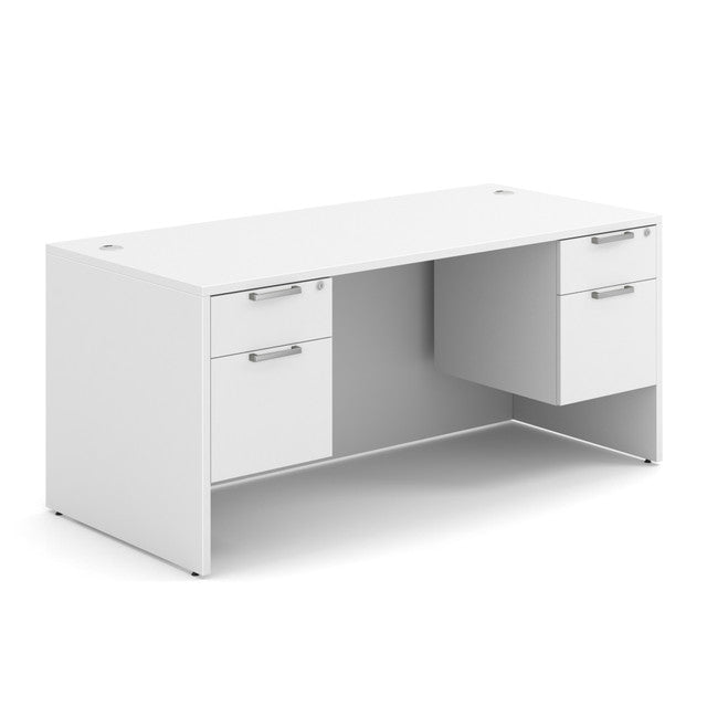 OfficeSource Laminate Double 3/4 Hanging Pedestal Desk - 66" x 30" - White