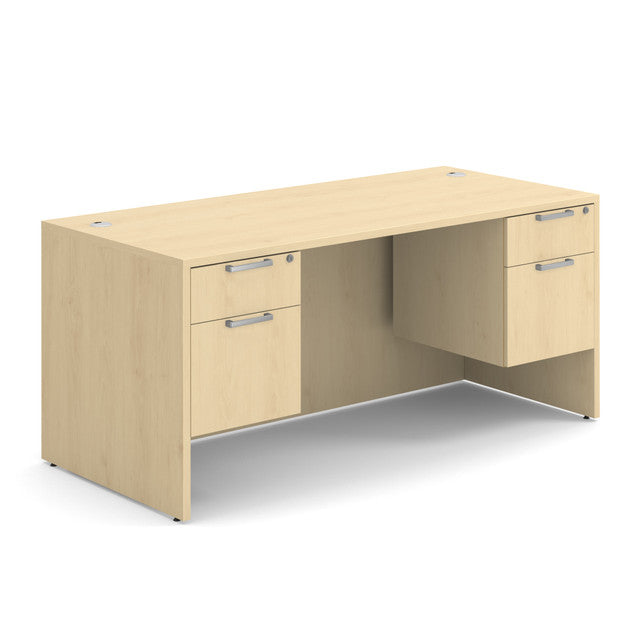 OfficeSource Laminate Double 3/4 Hanging Pedestal Desk - 66" x 30" - Maple