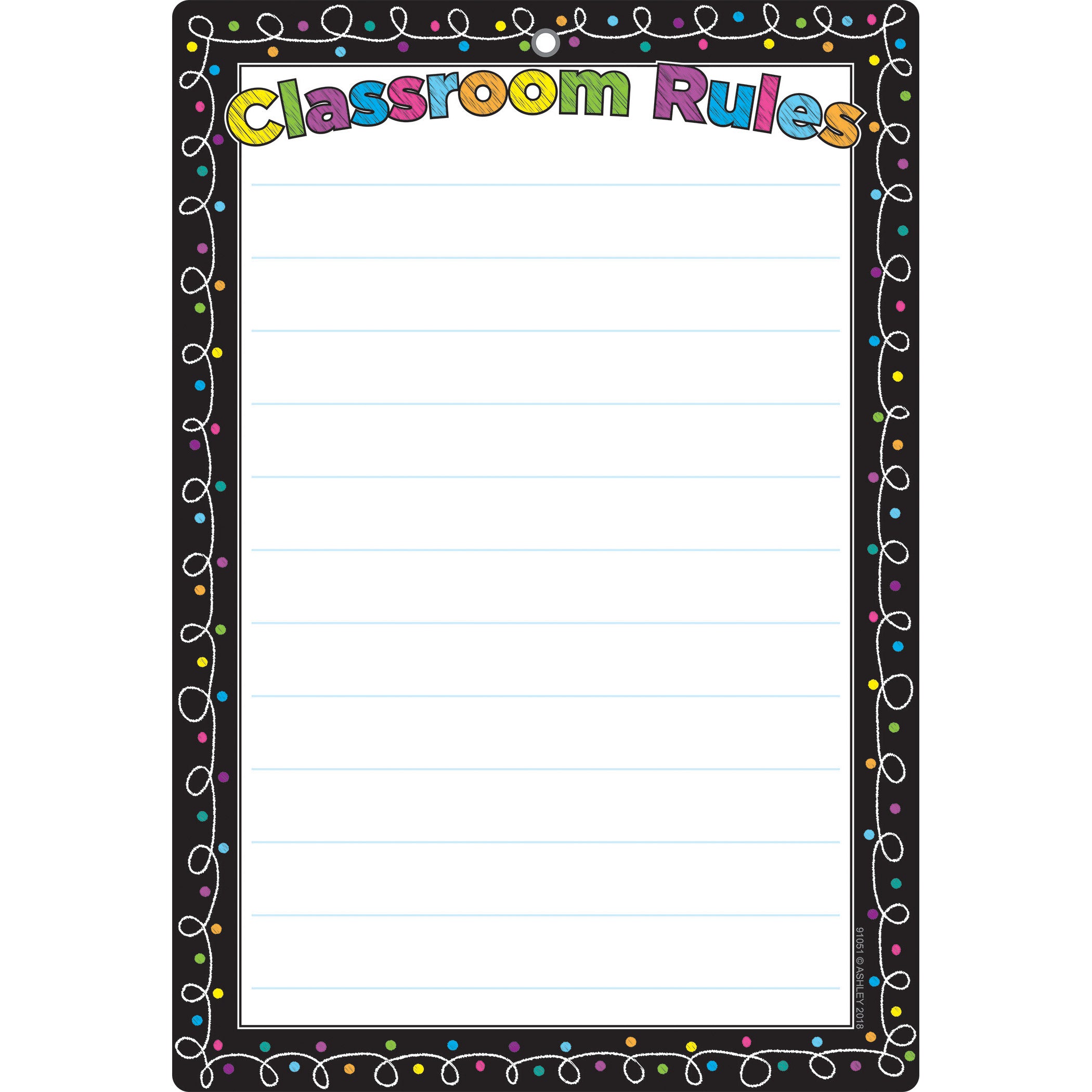 Smart Poly™ Chart, 13" x 19", Chalk Dots with Loops Classroom Rules, w/Grommet