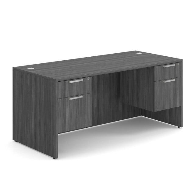 OfficeSource Laminate Double 3/4 Hanging Pedestal Desk - 66" x 30" - Coastal Gray