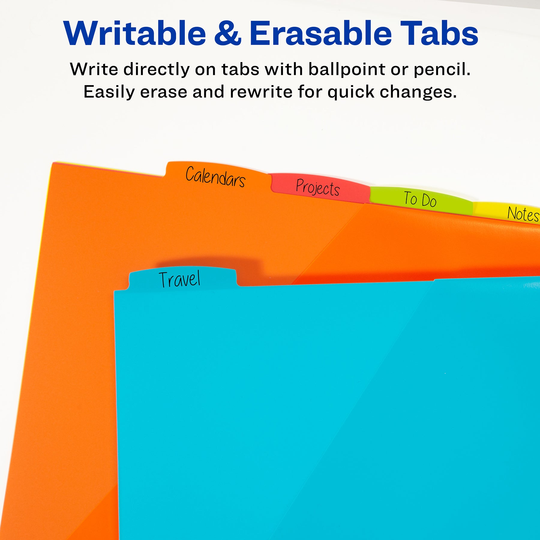 Write & Erase Durable Plastic Dividers with Pockets, 5-Tab Set, Multicolor