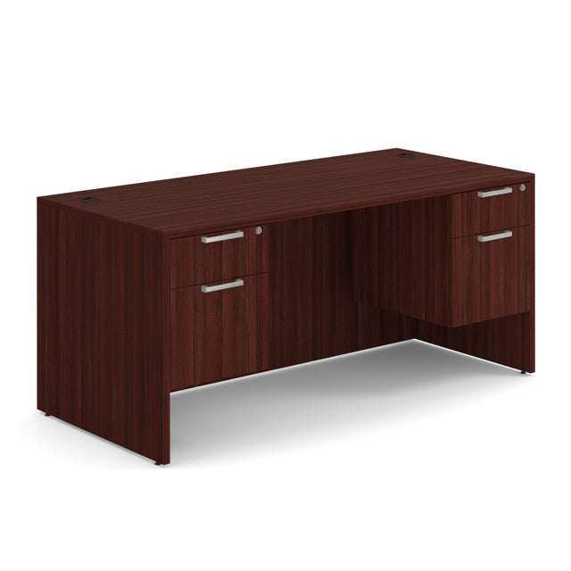 OfficeSource Laminate Double 3/4 Hanging Pedestal Desk - 66" x 30" - Mahogany