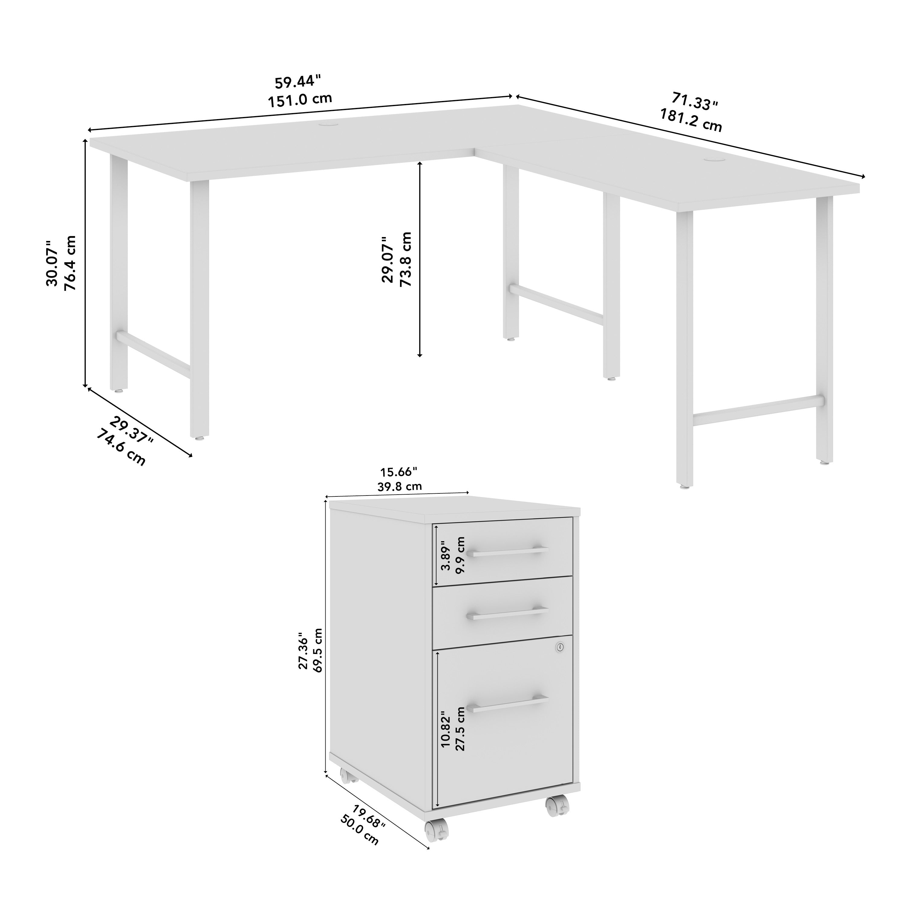 Bush Business Furniture Hustle 60W x 30D L Shaped Computer Desk with 3 Drawer Mobile File Cabinet in Platinum Gray - 59.44" Width x 71.33" Depth x 30.07" Height