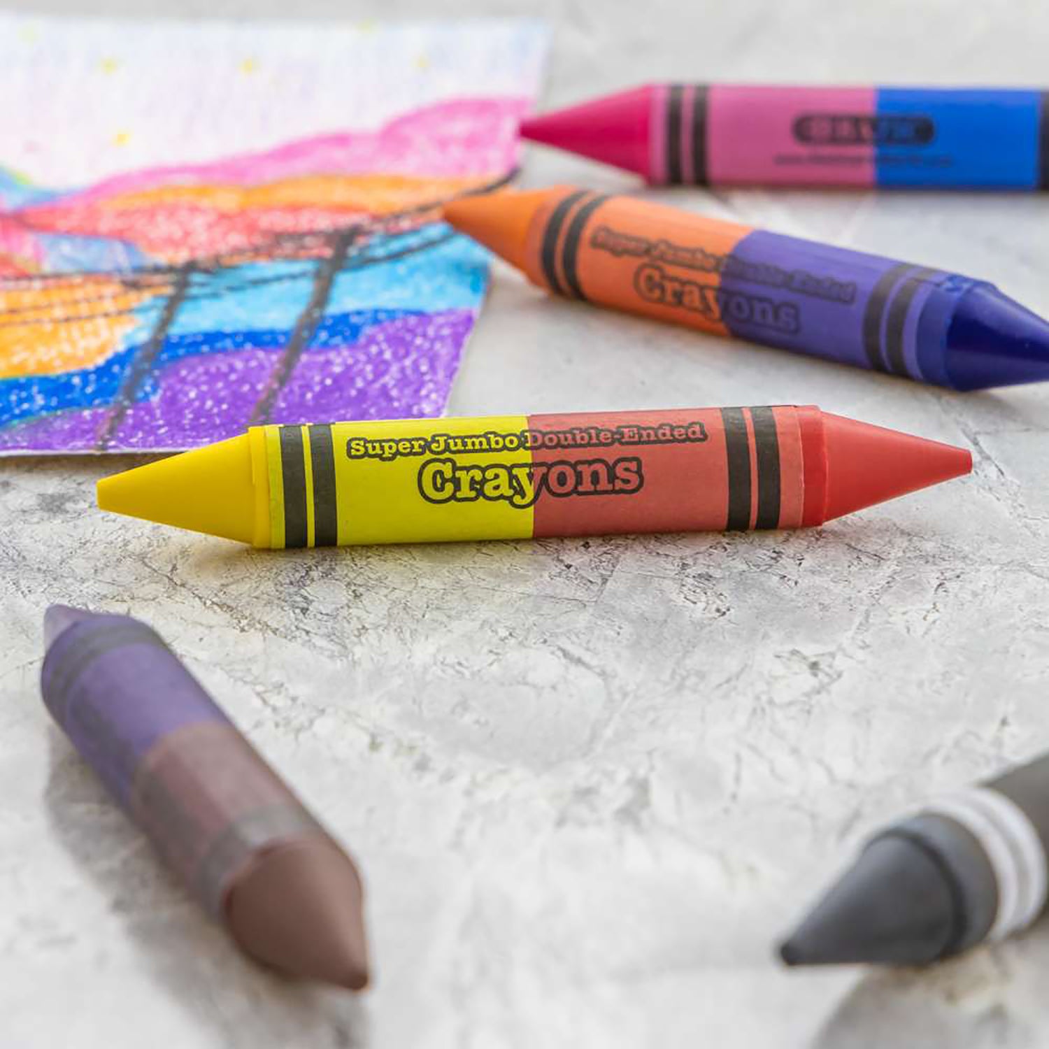 Double-Ended Premium Super Jumbo Crayons, 6 Crayons, 12 Colors