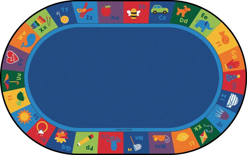 Sequential Seating Literacy Rug - 7ft 6in x 12ft - Oval - Blue