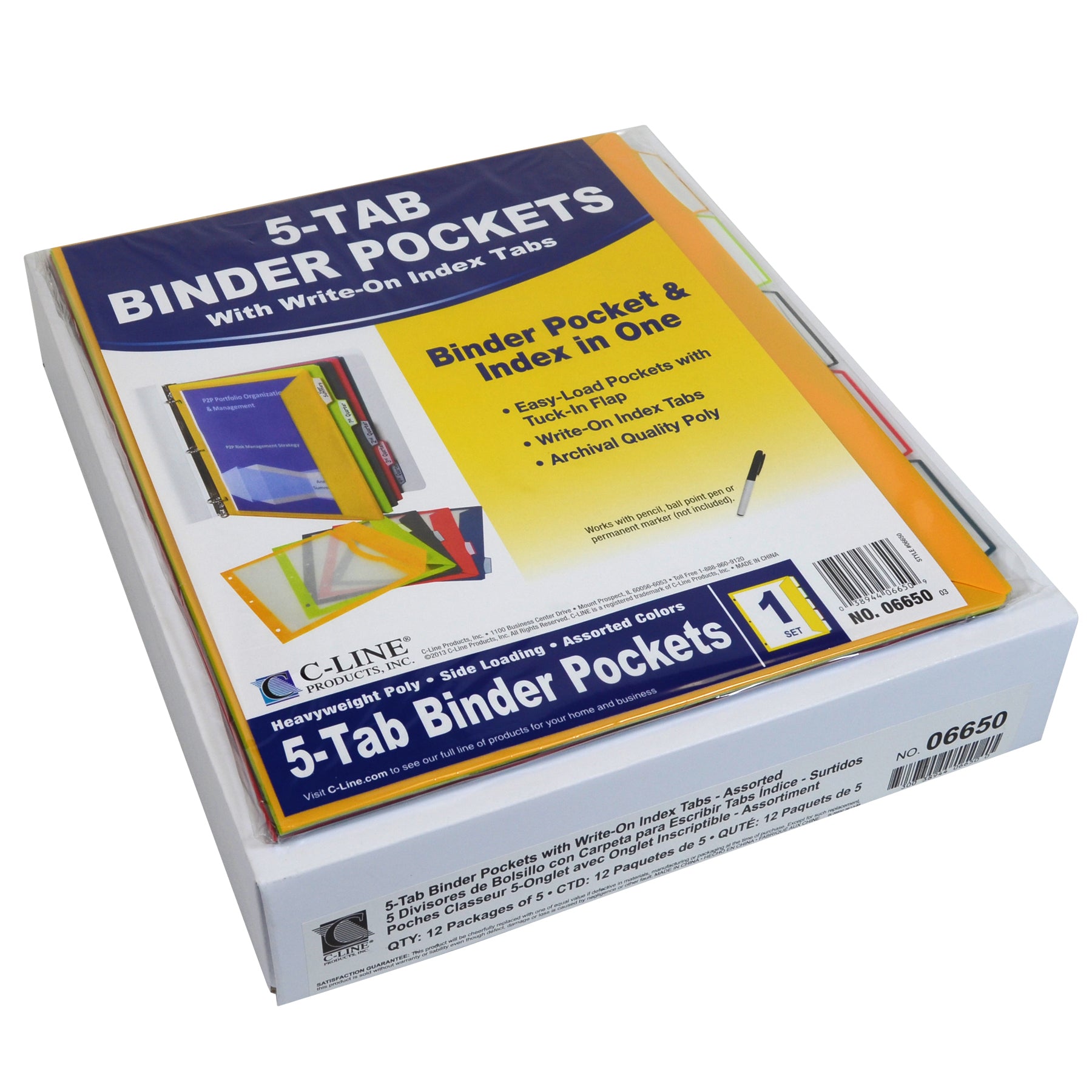 Binder Pockets with Write-On Tabs, Set of 5