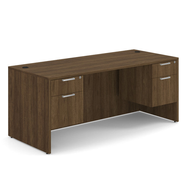 OfficeSource Laminate Double 3/4 Hanging Pedestal Desk - 71" x 30" - Modern Walnut