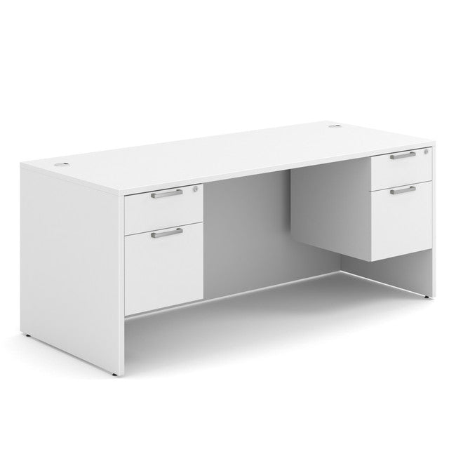 OfficeSource Laminate Double 3/4 Hanging Pedestal Desk - 71" x 30" - White