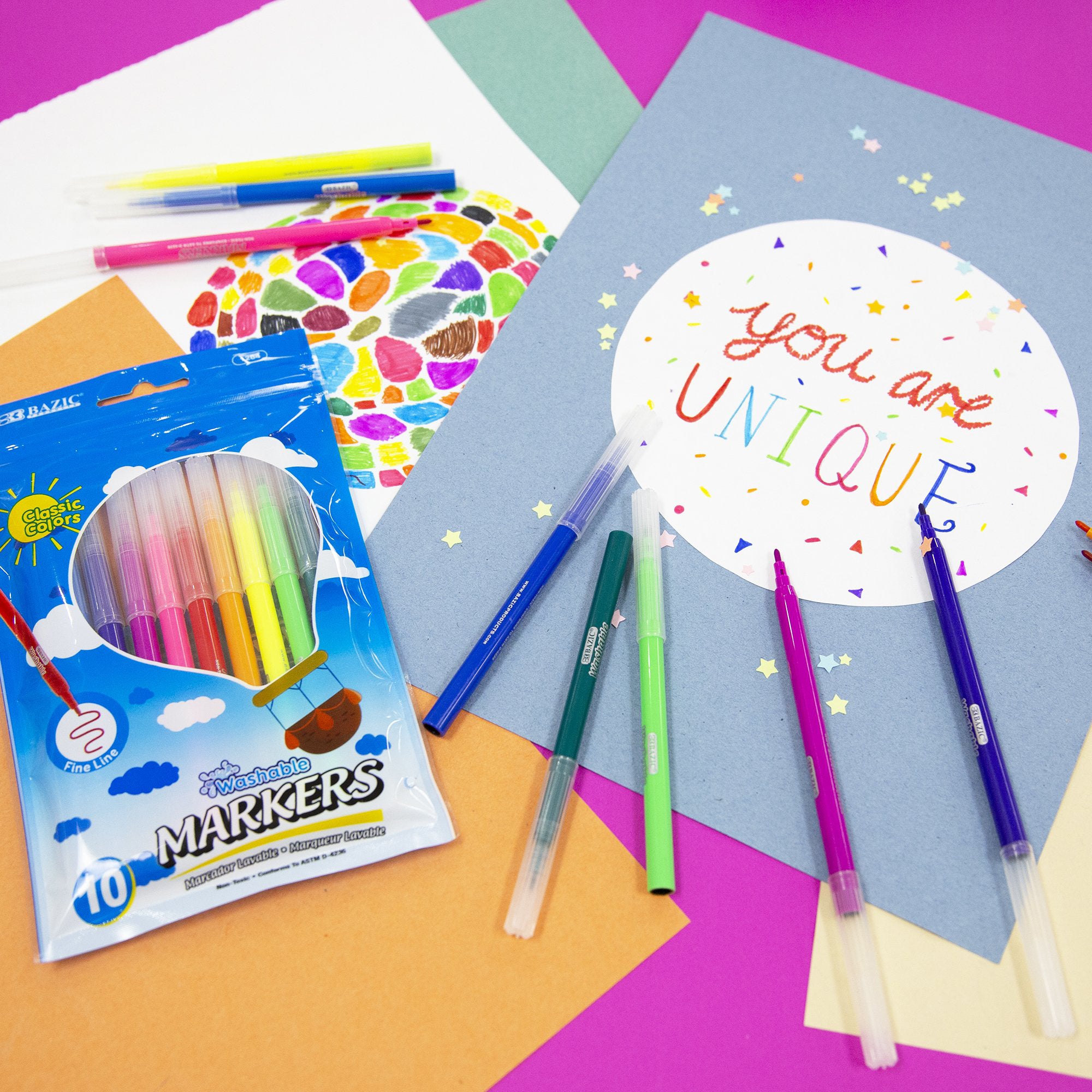 Fine Line Washable Markers, 10 Colors
