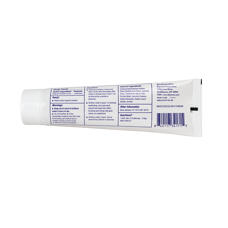 Bubble Fresh Toothpaste  w/ flouride, 4.6 oz Tube- 1 tube per Box/60 Boxes per Case