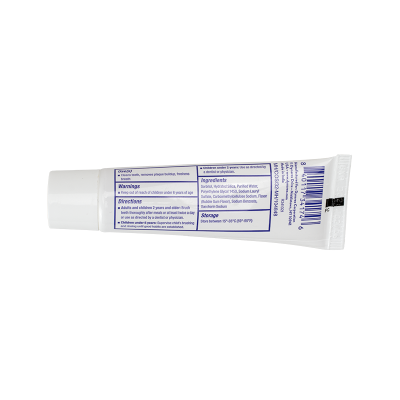 Bubble Fresh Toothpaste  Fluoride-Free, .85 oz Tube - 144 tubes per Box/5 Boxes per Case