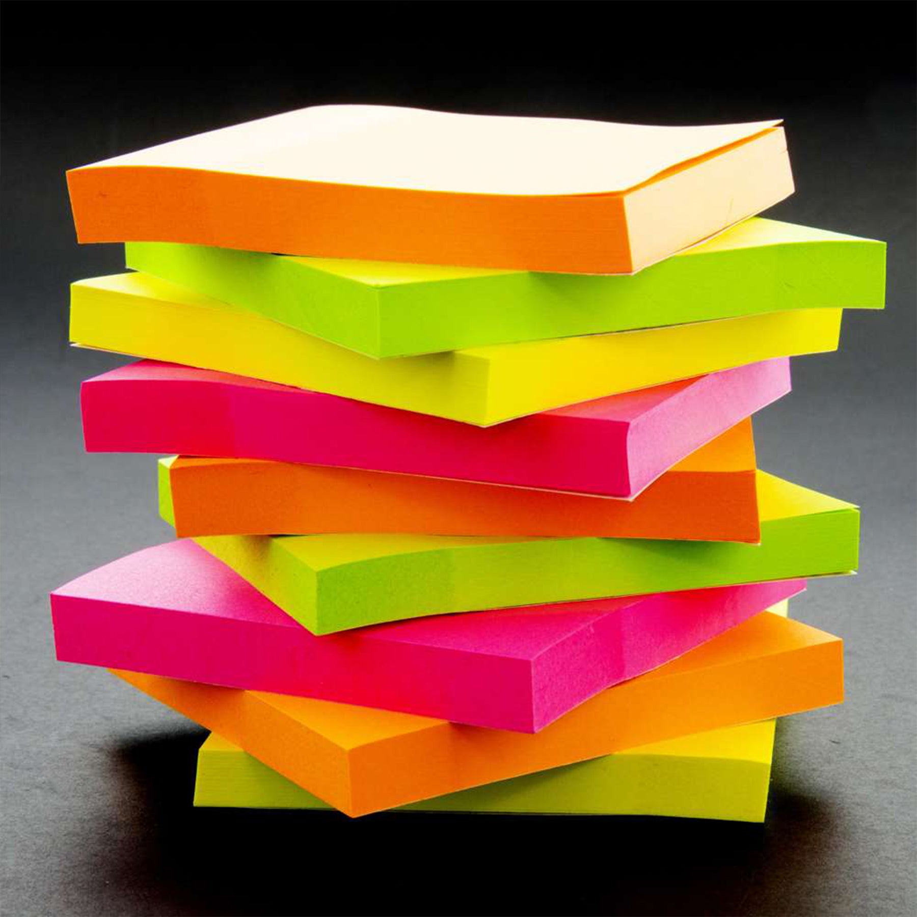 Stick On Notes, 3" x 3", Neon, 90 Sheets, Pack of 12
