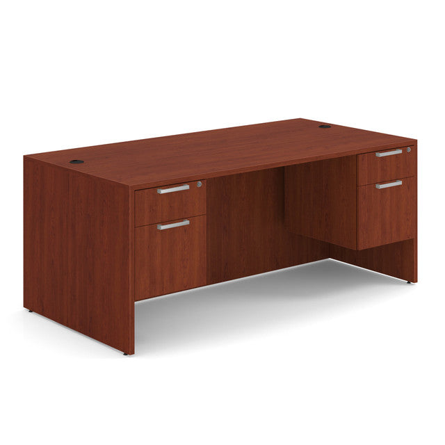 OfficeSource Laminate Double 3/4 Hanging Pedestal Desk - 71" x 36" - Cherry