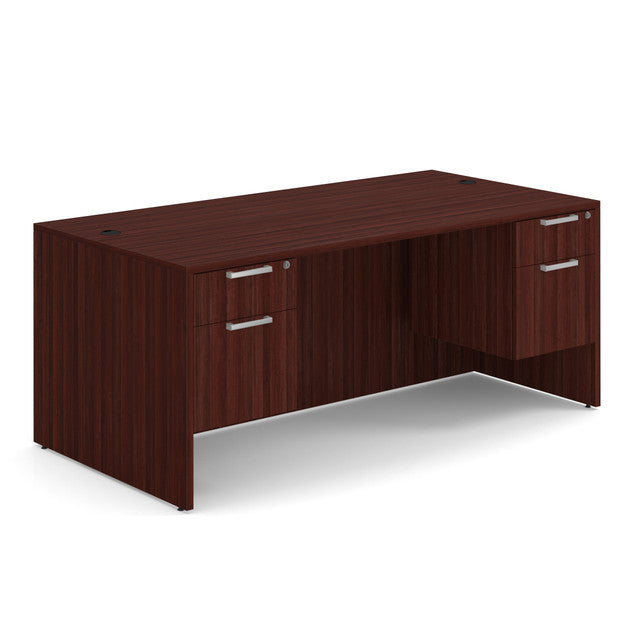 OfficeSource Laminate Double 3/4 Hanging Pedestal Desk - 71" x 36" - Mahogany