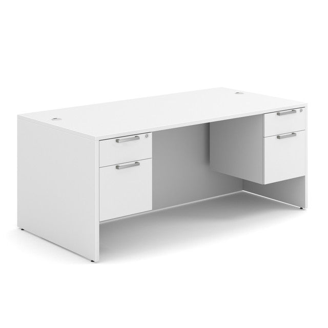 OfficeSource Laminate Double 3/4 Hanging Pedestal Desk - 71" x 36" - White