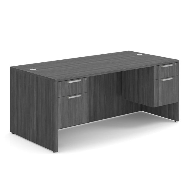 OfficeSource Laminate Double 3/4 Hanging Pedestal Desk - 71" x 36" - Coastal Gray