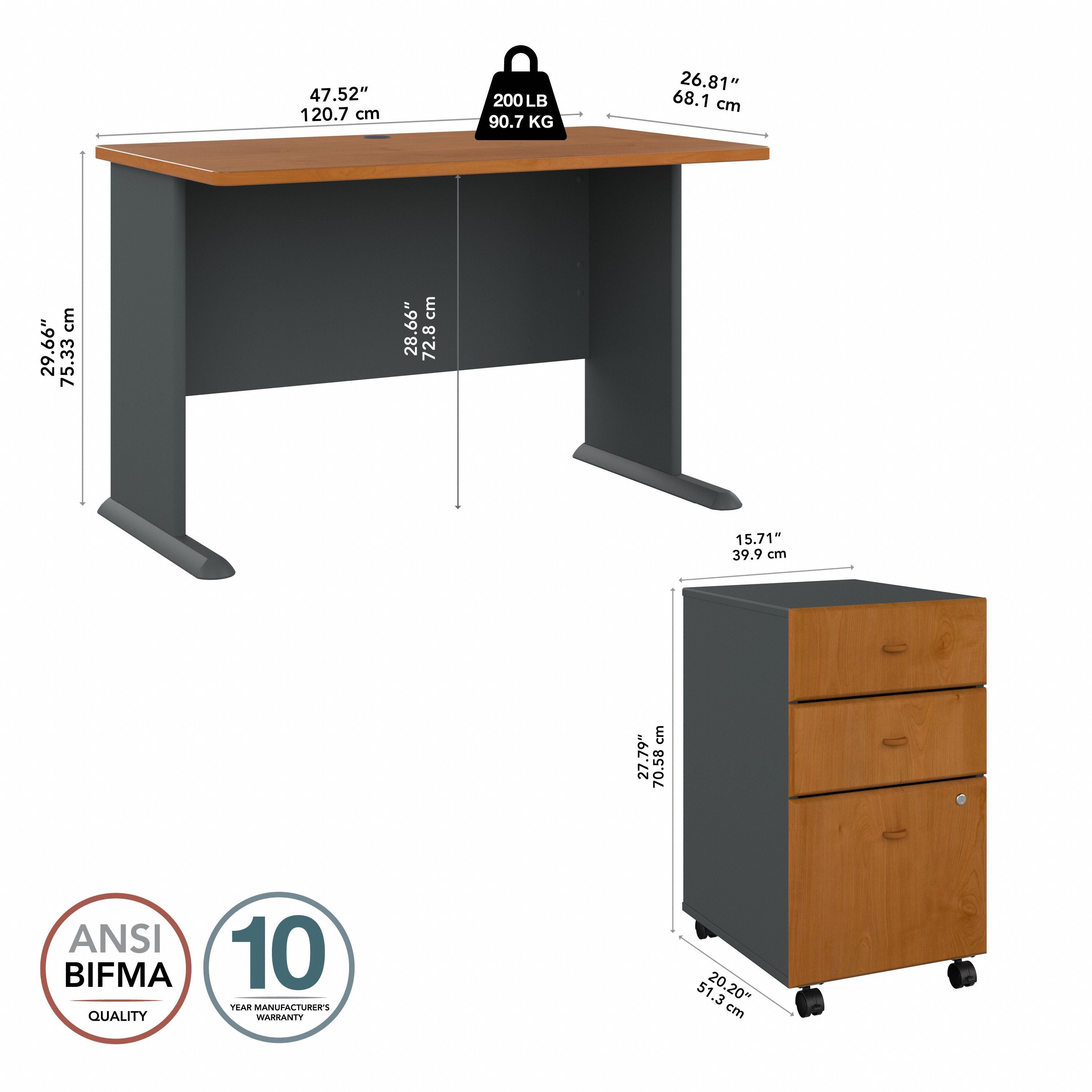 Bush Business Furniture Series A 48W Desk with Mobile File Cabinet in Natural Cherry and Slate - 47.52" Width x 26.81" Depth x 29.66" Height