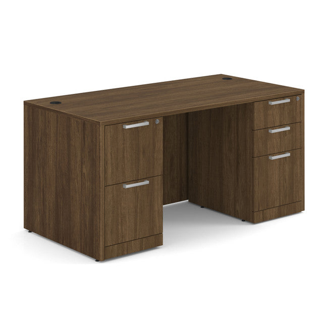 OfficeSource Laminate Double Full Pedestal Desk - 60" x 30" - Modern Walnut