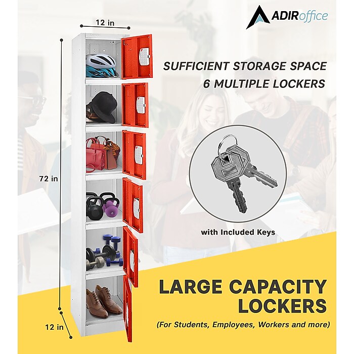 72" H x 12" W  6-Tier Steel Storage Locker with Digital Lock, Red