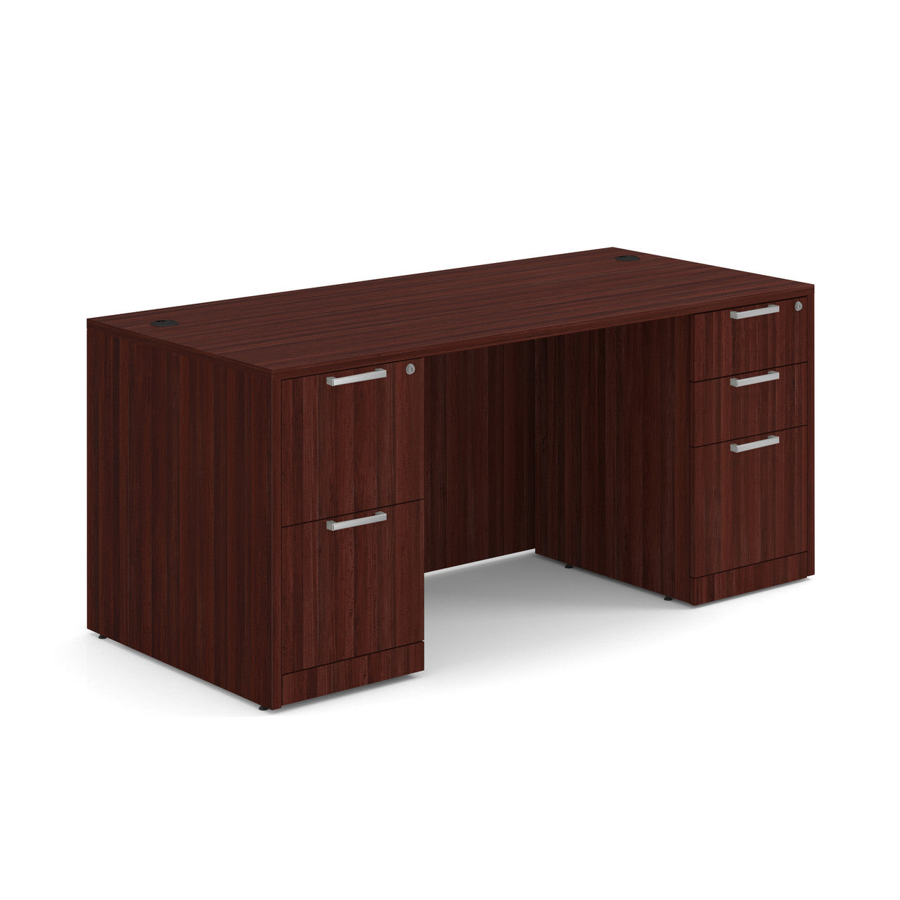 OfficeSource Laminate Double Full Pedestal Desk - 66'' x 30'' - Mahogany
