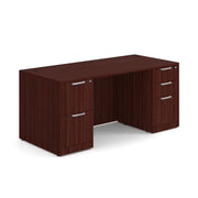 OfficeSource Laminate Double Full Pedestal Desk - 66'' x 30'' - Mahogany