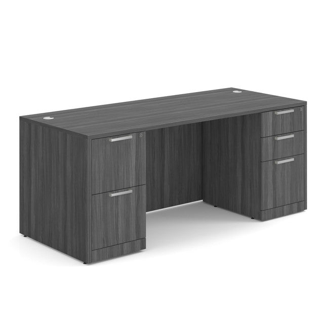 OfficeSource Laminate Double Full Pedestal Desk - 71'' x 30'' - Coastal Gray
