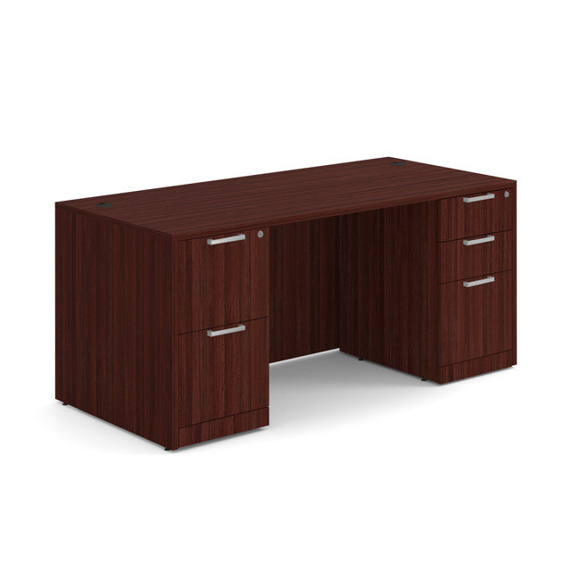 OfficeSource Laminate Double Full Pedestal Desk - 71'' x 36'' - Mahogany