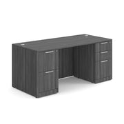 OfficeSource Laminate Double Full Pedestal Desk - 71'' x 36'' - Coastal Gray