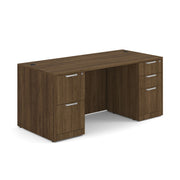 OfficeSource Laminate Double Full Pedestal Desk - 71'' x 36'' - Modern Walnut