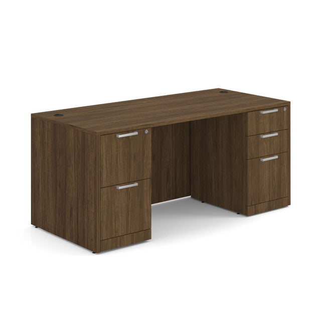 OfficeSource Laminate Double Full Pedestal Desk - 71'' x 36'' - Modern Walnut