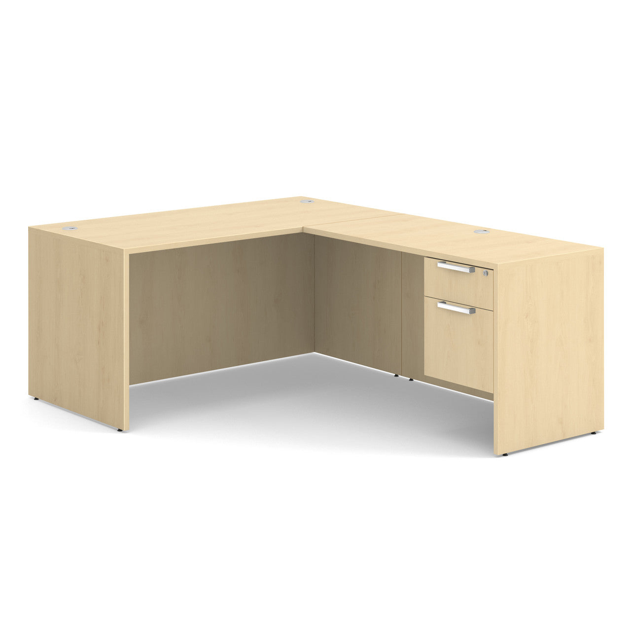OfficeSource OS Laminate Collection Single 3/4 Pedestal "L" Desk - 60" x 30" - Maple
