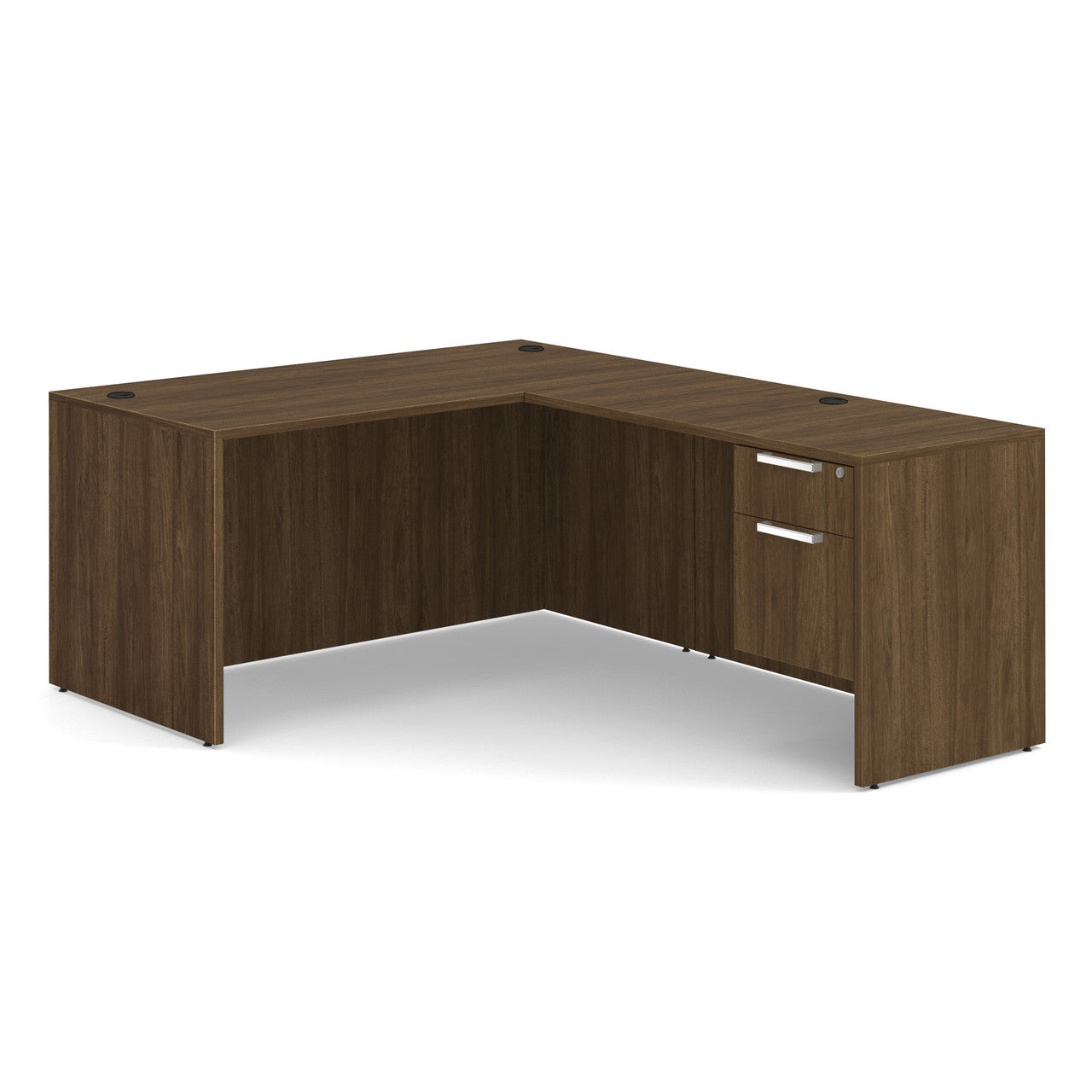 OfficeSource OS Laminate Collection Single 3/4 Pedestal "L" Desk - 60" x 30" - Modern Walnut