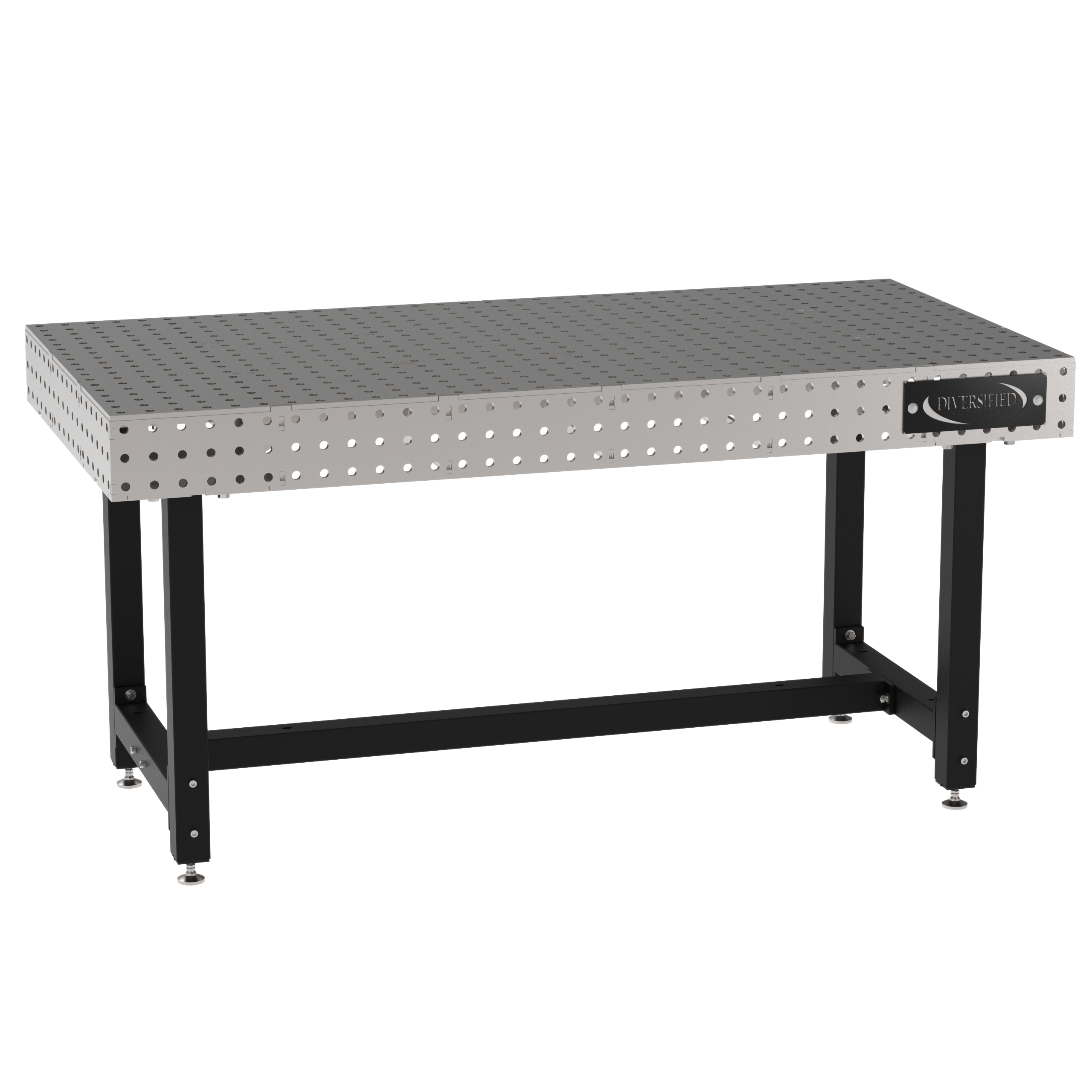 Welding Fixture Table, Fixed Height, 36"H x 72"L x 36"D, 1/4" Carbon Steel Top, Four Black Powdercoat Legs, Self-Leveling Feet