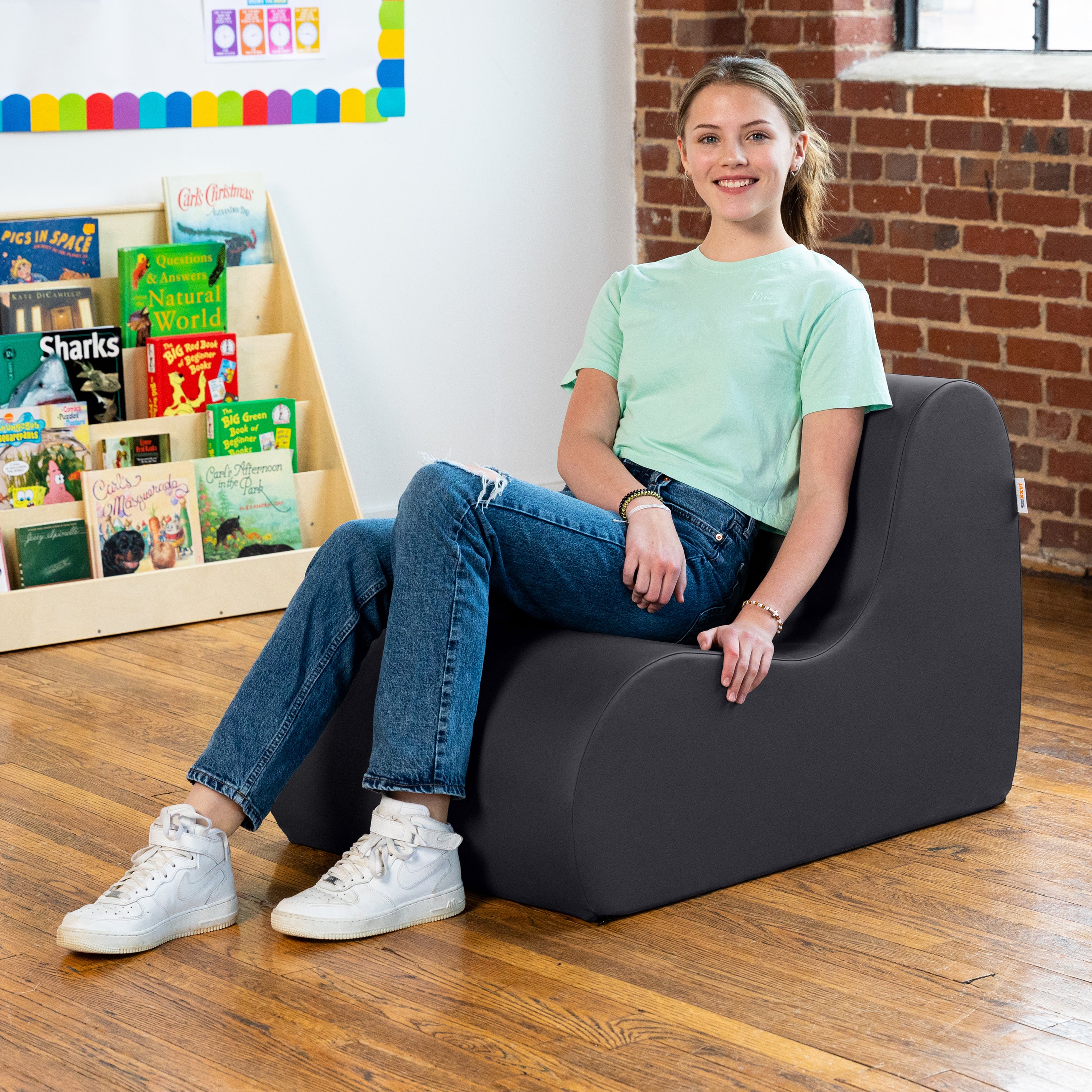 Jaxx Midtown Medium Classroom Soft Foam Chair - Premium Vinyl Cover - Black