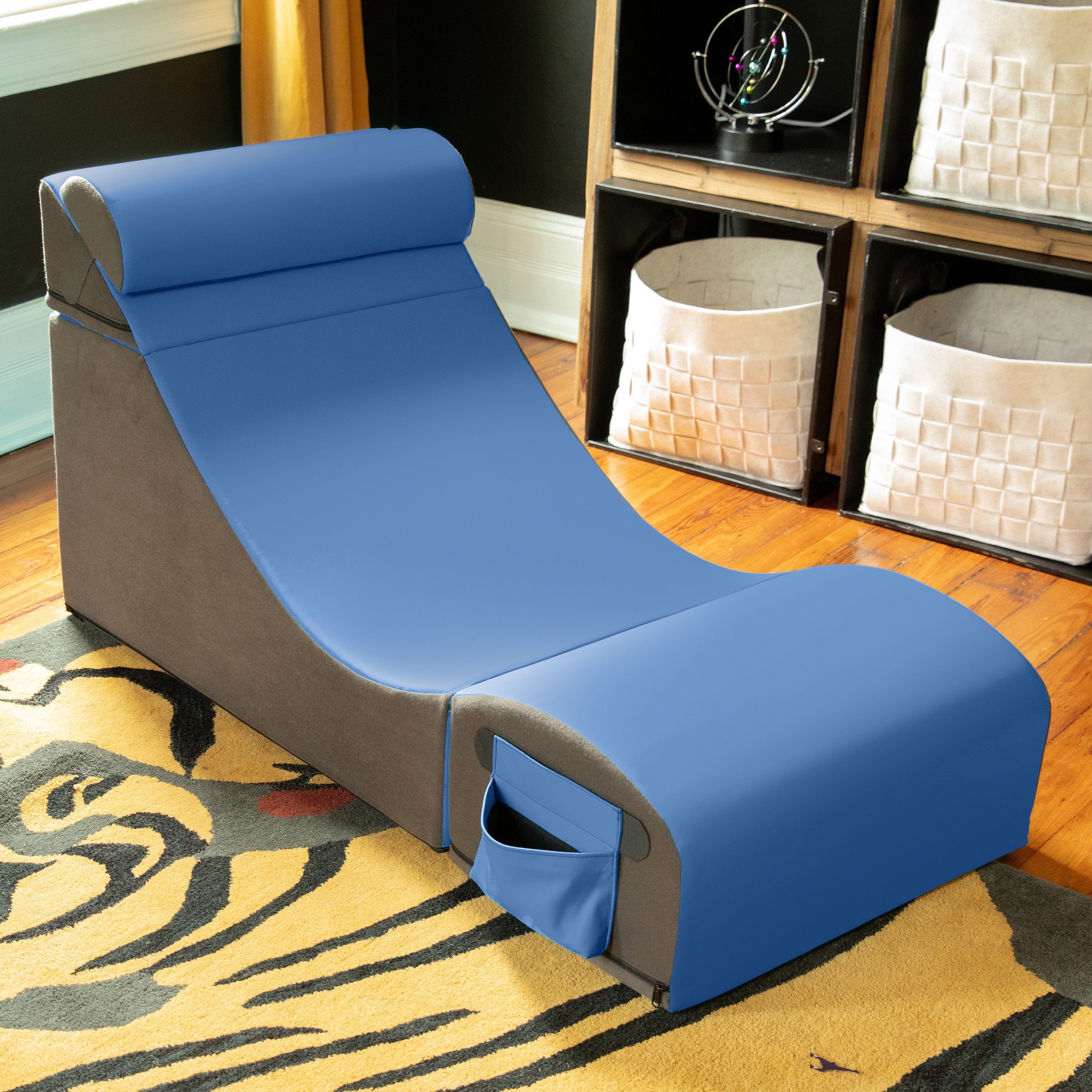 Jaxx Flexx V-Tex Convertible 3 in 1 Gamer Chair, Table, & Ottoman w/ Adjustable Headrest & Pocket - Vinyl Royal Blue