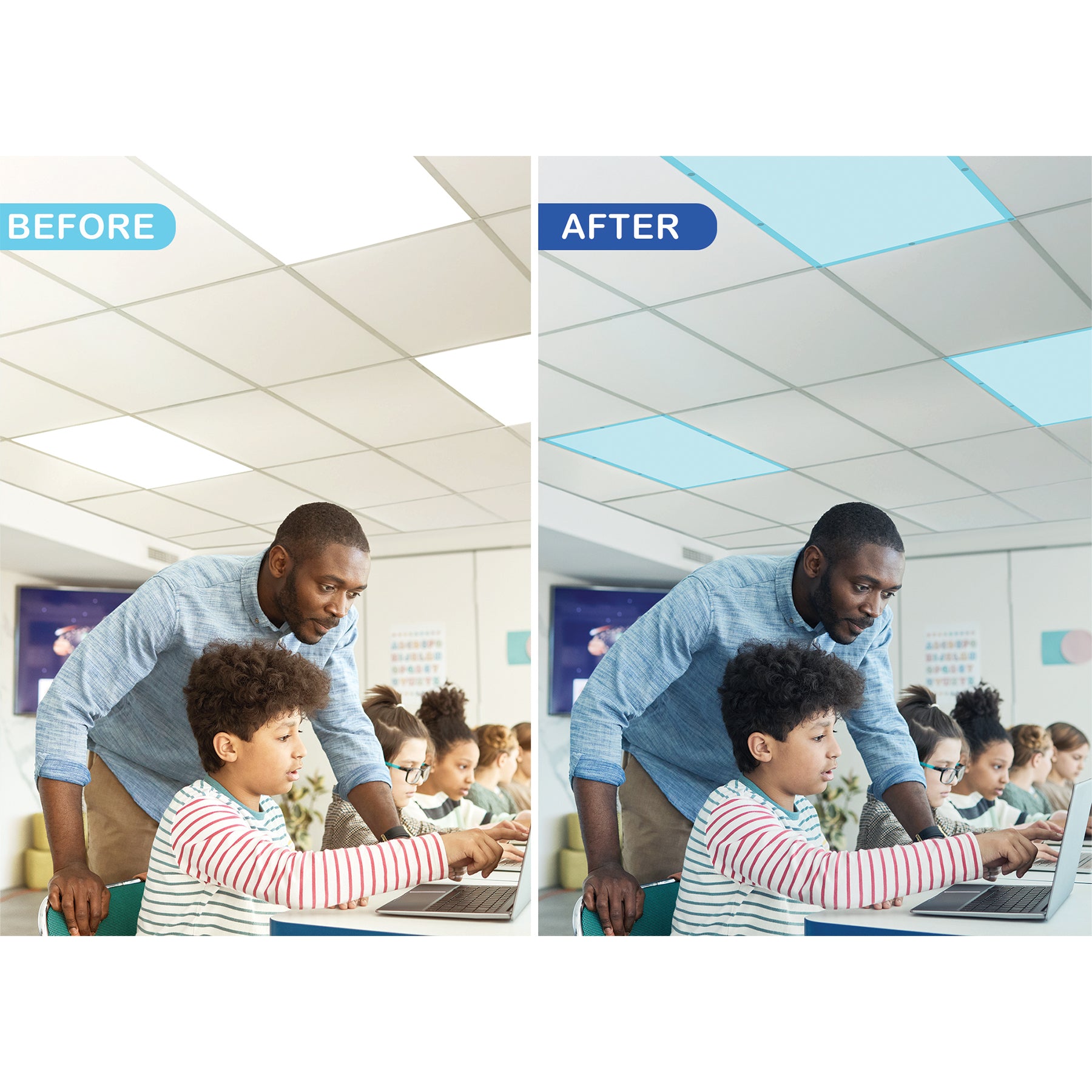Light Blue Calming Covers Ceiling Light Filters, 2' x 4', Set of 4