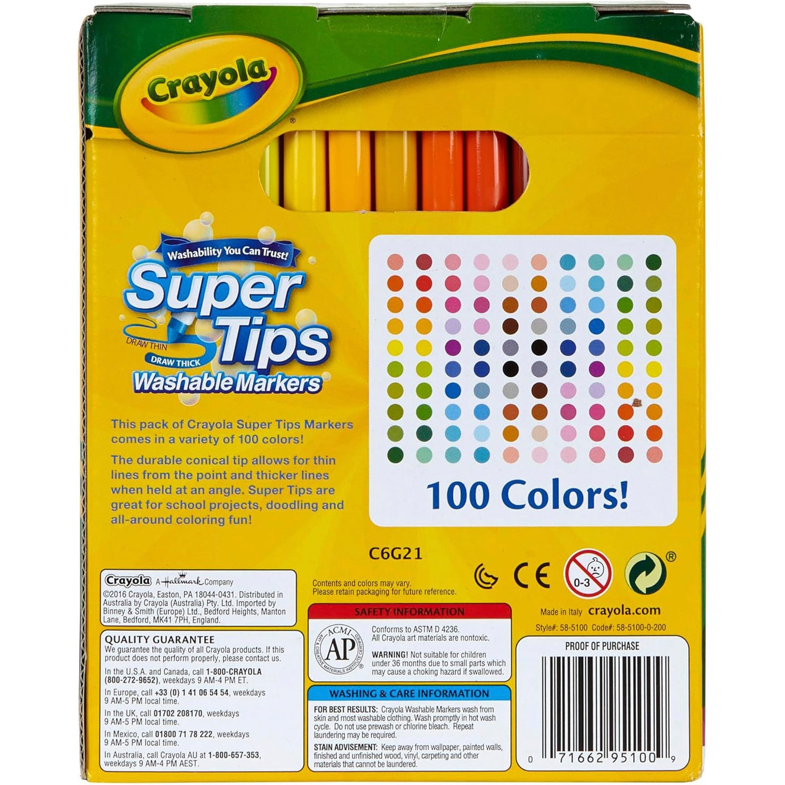 Washable Super Tips Markers, Pack of 100
