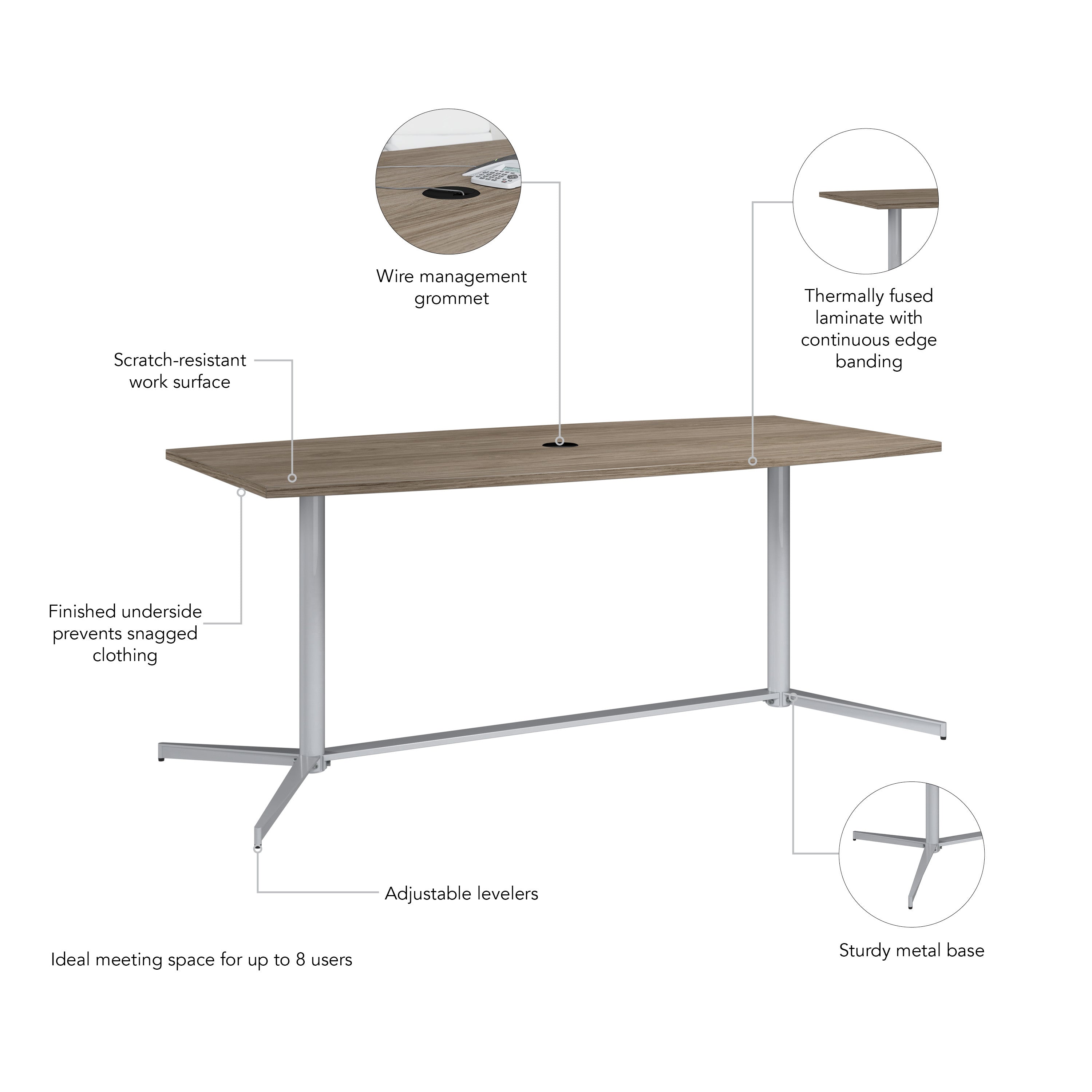 Bush Business Furniture 72-inch Office Conference Table with Metal Base in Modern Hickory - 73.25" Width x 35.98" Depth x 30.28" Height
