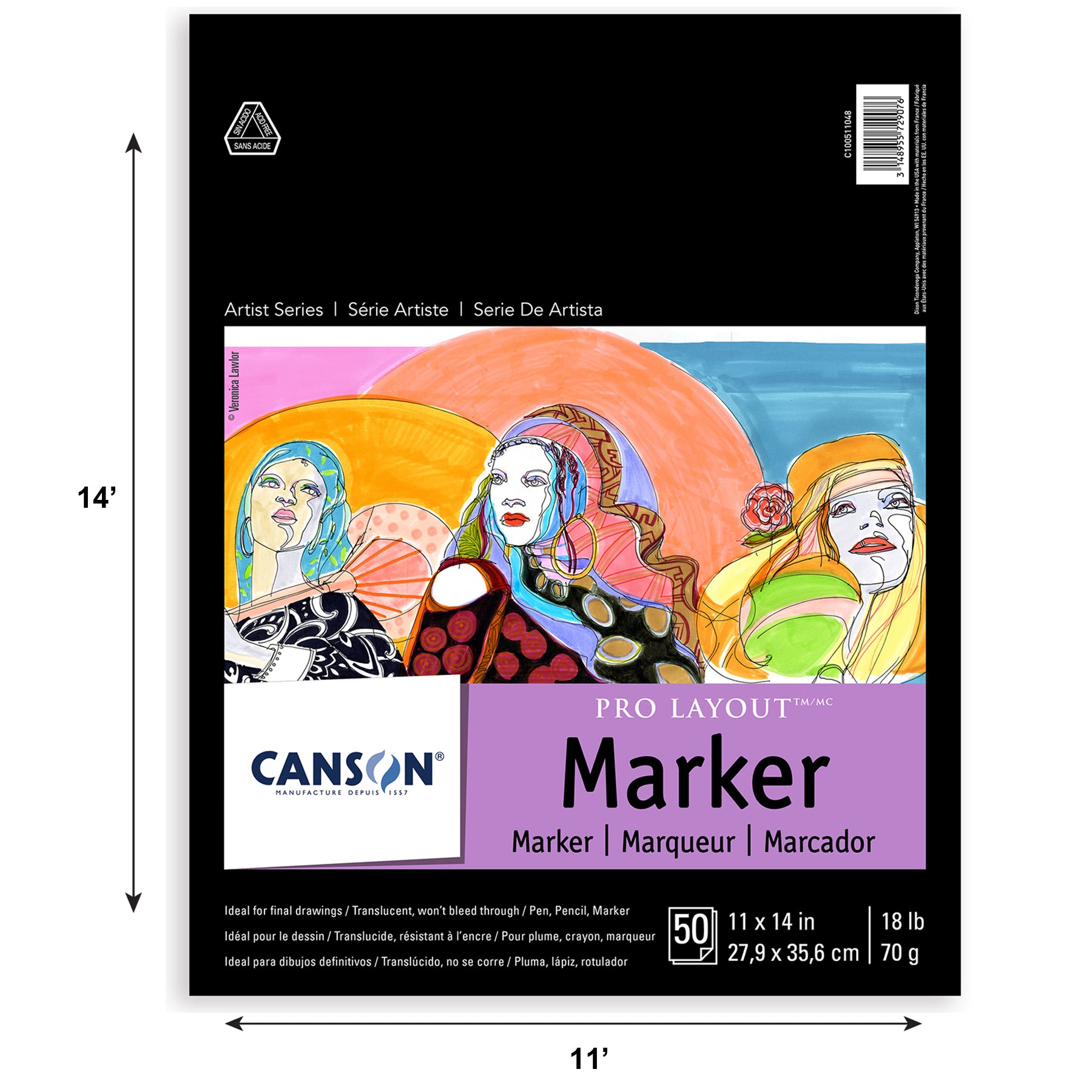 Artist Series Pro Layout Marker Pad, Foldover Binding, 50 Sheet, 11X14 inch, 1 Count