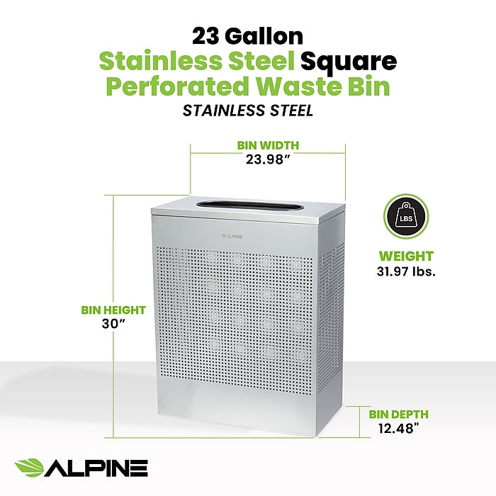 23 Gallon Stainless Steel Square Perforated Decorative Waste Receptacle