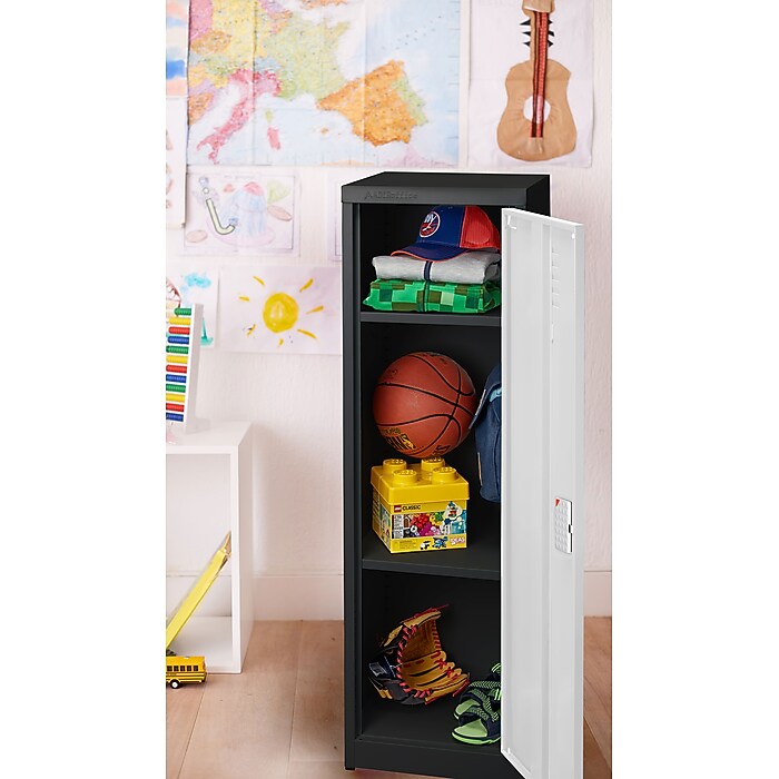 48" H x 15" W Steel Single Tier Storage Locker with Digital Lock, Black and White