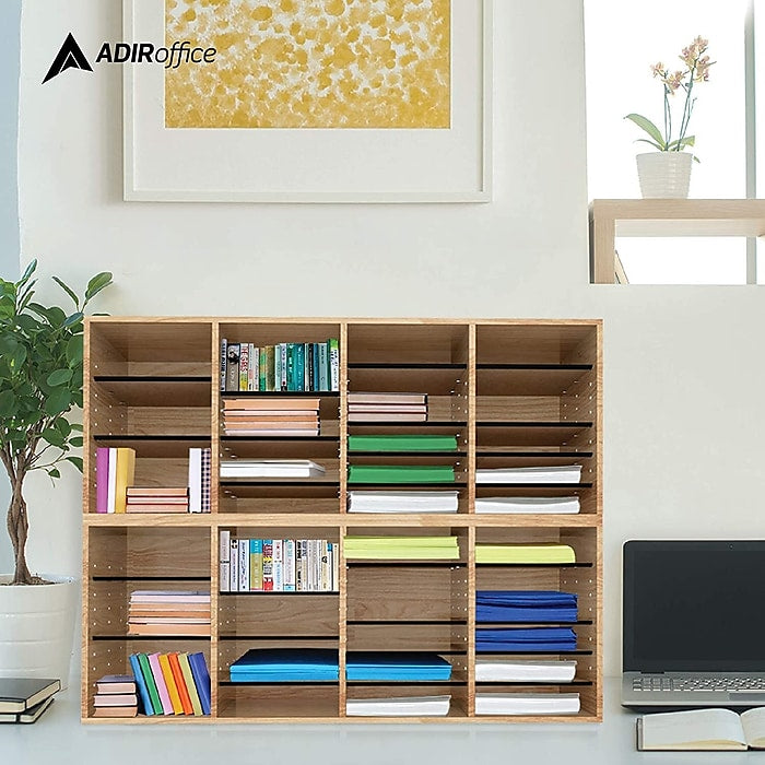 Wood Adjustable 24 Compartment Literature Organizer, Medium Oak 2 Pack