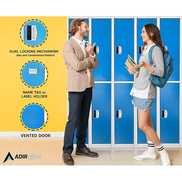 72" H x 12" W  2-Tier Steel Storage Locker with Digital Lock, Blue, Pack of 4