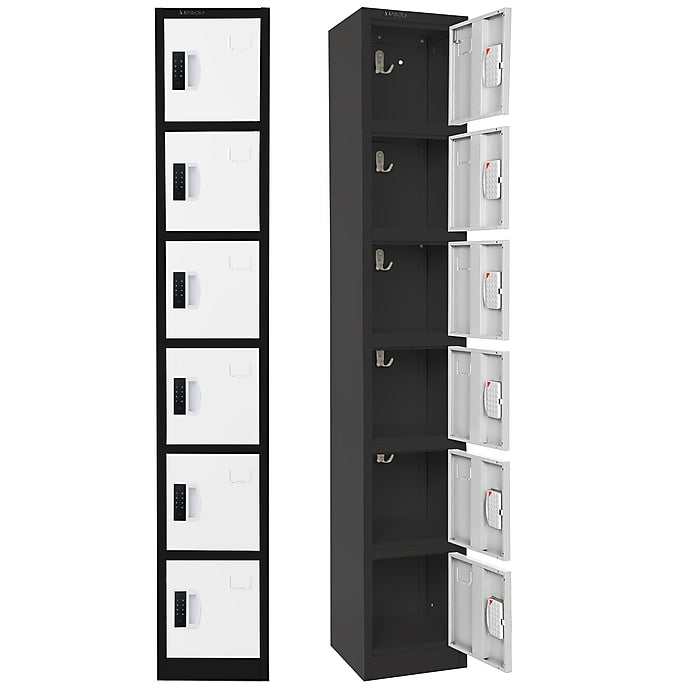 72" H x 12" W  6-Tier Steel Storage Locker with Digital Lock, Black and White, Pack of 4