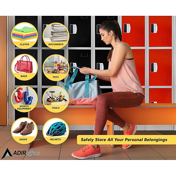 72" H x 12" W  4-Tier Steel Storage Locker with Digital Lock, Red